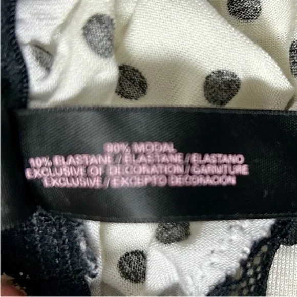 Victoria’s Secret Babydoll Nightie Medium Off-White & Black Polka Dot Lace Trim - Picture 9 of 12